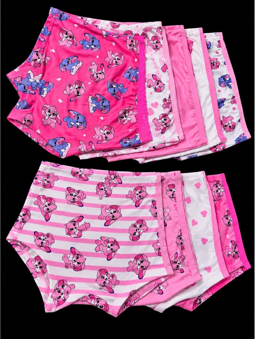 Girls' Pink Cartoon Print High-Waisted Briefs Underwear 10-Pack
